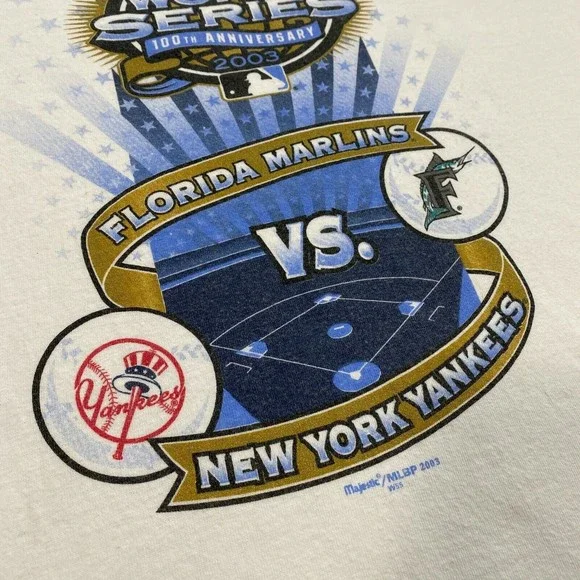 VINTAGE Florida Marlins New York Yankees 2003 World Series Shirt Large Baseball - Picture 6 of 9